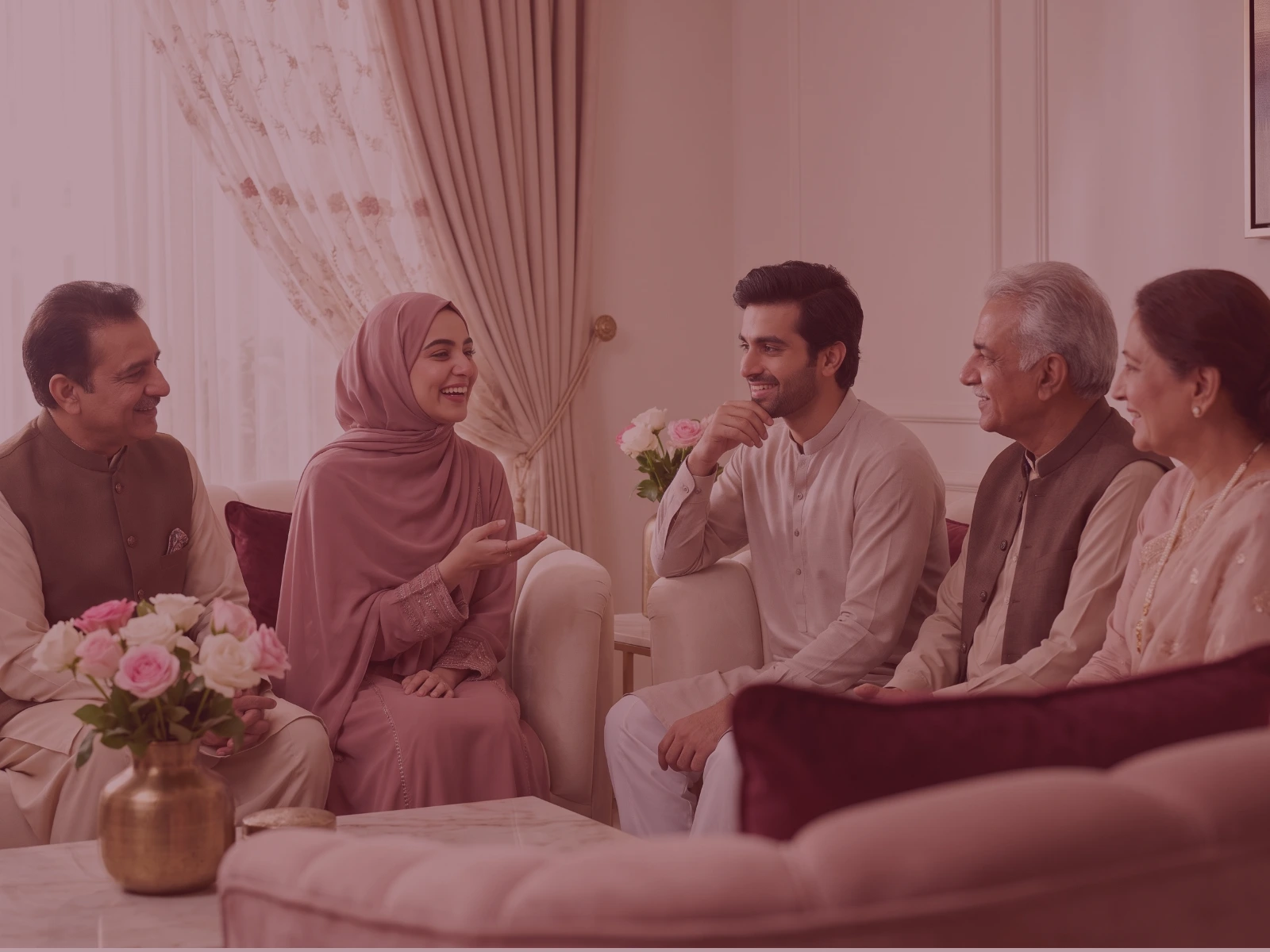 Family sitting together talking